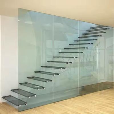 Customized Shapes Design Floating Stairs with Glass Railing 10mm Glass Thickness Selections