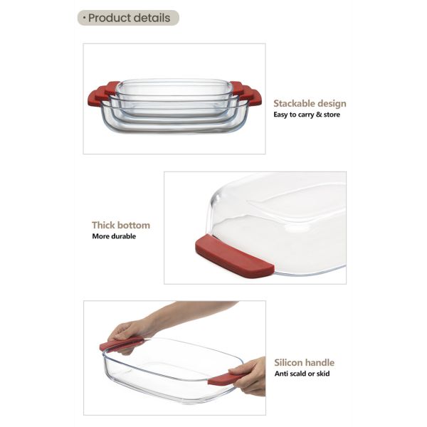 Dishwasher Safe Heat Resistant Eco-Friendly Borosilicate Glass Baking Dish Set with Handle