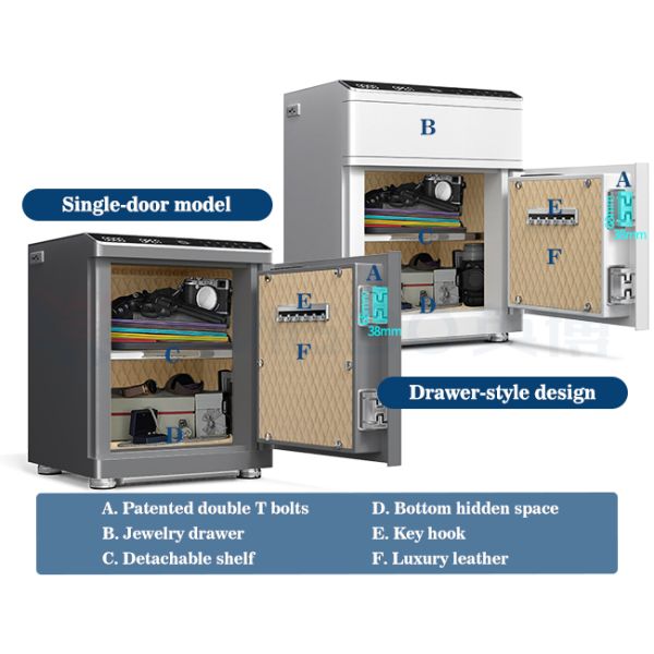 Solid Steel Smart Safe Box Motion-Activated Drawer Biometric Lock Dual Alarm