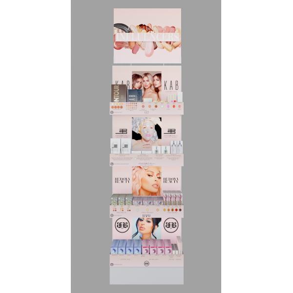 Double-sided Modern Cosmetics Display Stand with Poster and Wheels