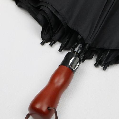 Unisex Pongee 2  Foldable Golf Umbrella Strong Windproof With Dark Wood Handle