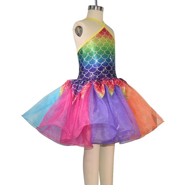 Rainbow Skirt Fish Dance Tutu Dress Wear Halter Triangle Top Back Crossing Straps