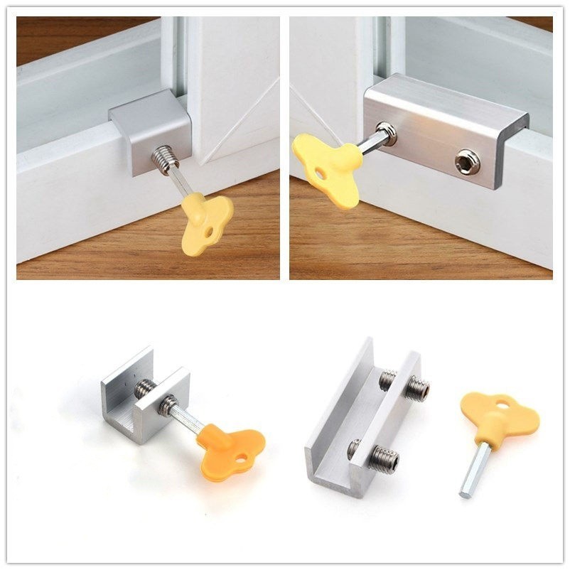 Adjustable Sliding Double Window Locks Aluminum Alloy Door Frame Furniture Lock Plastic Key 7-23mm Fitting Home Office 360