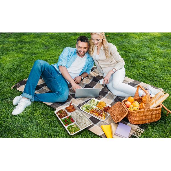 Compostable 6 Compartment Plates, 90 Pack Compartment Paper Plate, 12.5 * 8.6 inch Disposable School Lunch Trays