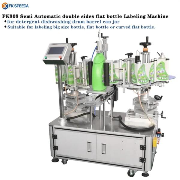 FK909 Máquina de rotulagem de adesivos de garrafas planas de dois lados semiautomática para frasco de barril de tambor