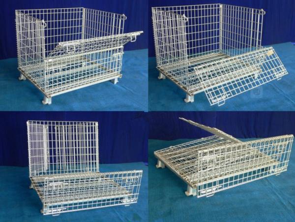 Galvanized wire mesh cage storage, folding wire container, bins, wire stacking baskets