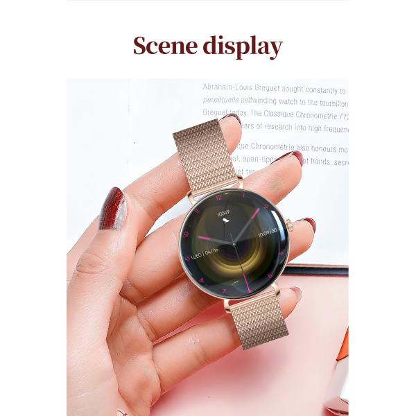 Reloj inteligente V85 Fashion para mujer, pantalla AMOLED delgada, llamada BT, monitor de muñeca, rastreador de actividad física