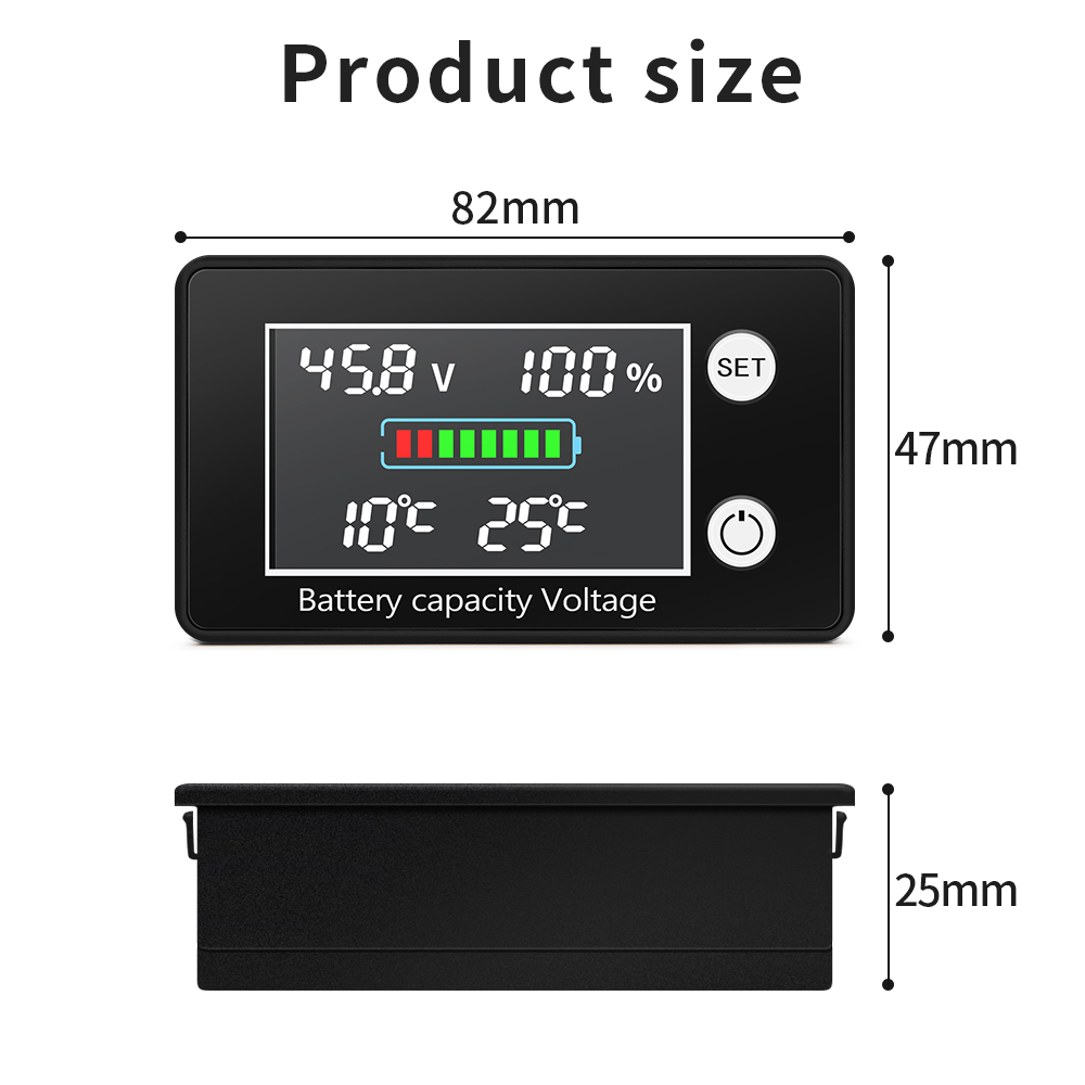 Digital Battery Capacity Voltage Meter DC10V-100V Lead Acid Lithium LiFePO4 Car Motorcycle LED Voltmeter