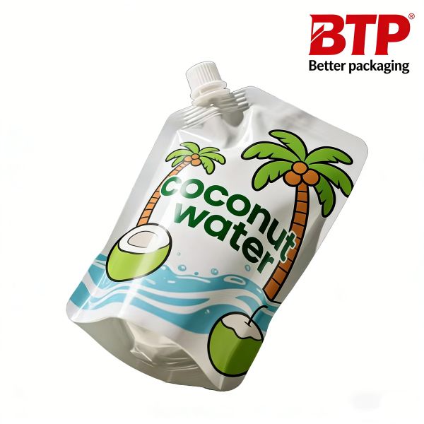 Retail-Ready Food Grade Printed Spout Pouches with Custom Logo for Coconut Water Fruit Juices Supermarket Display (PE Material)
