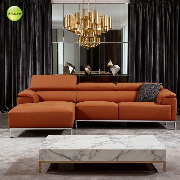 Beige Orange Brown PU Leather Sectional Couch Sofa 40D Sponge Customizable