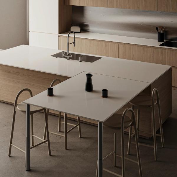 Melamine Finish Wood Grain And Solid Wood Handleless Kitchen Cabinet For Villa