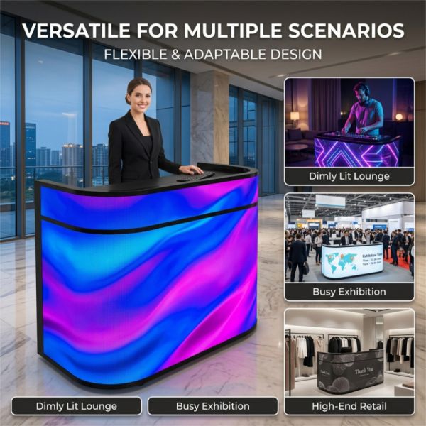 Curved Customizable GOB LED Reception Desk with Adjustable Height for Business