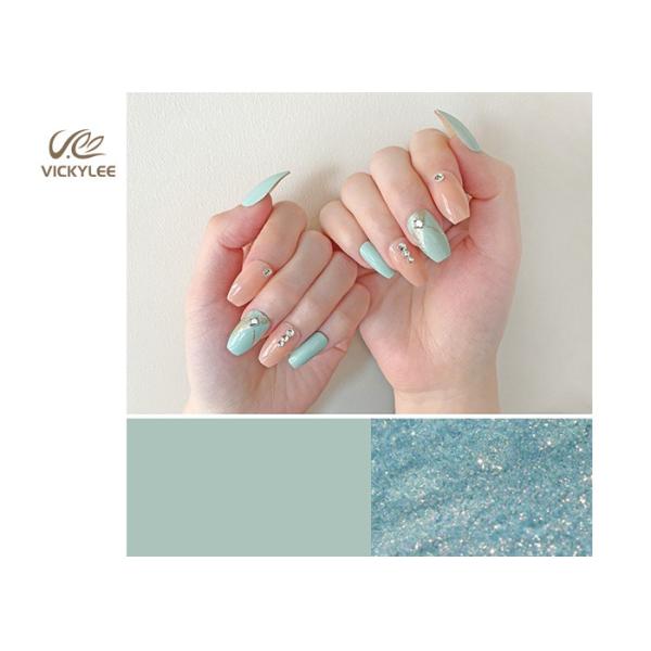 Coffin Artificial OEM Mint Green Fake Nails Press On Crystal Stone