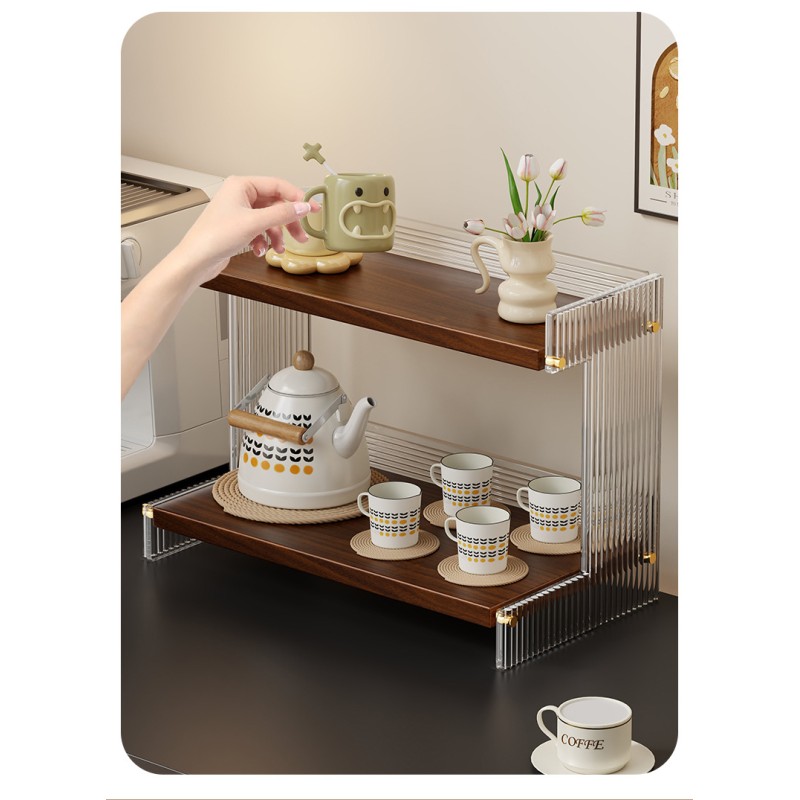 Factory Wholesale Multi-Purpose Minimalist Coffee Cup Storage Cabinet Acrylic Double Desktop Cup Storage Rack