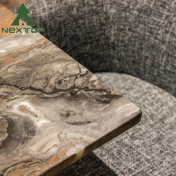 NEXTOP Stainless Steel Marble Top Dining Table Sets Art Base Rectangle