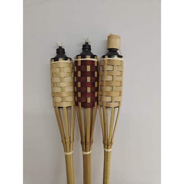 Natural Bamboo Tiki Torch With Black Metal Wick Holder For Outdoor Decoration