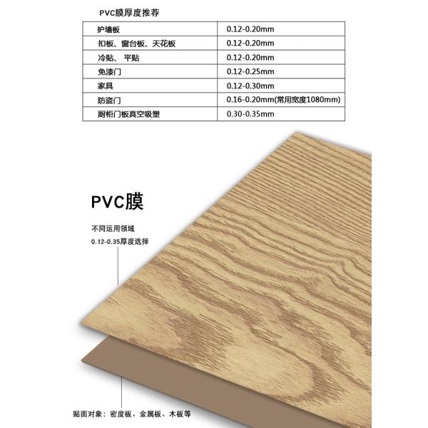 Film en PVC à grains de bois brillants d'épaisseur de 0,14 mm à 0,16 mm