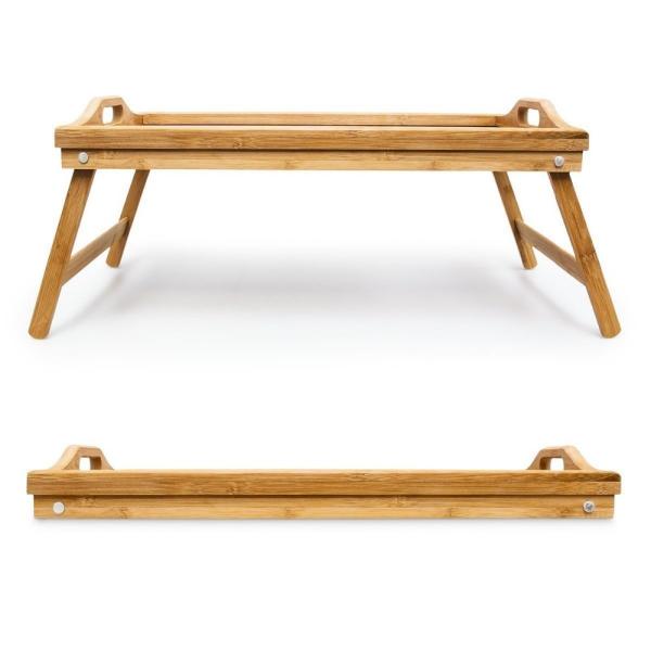 Natural Color Bamboo Serving Tray , Wooden Bed Tray With Legs For Outdoor Indoor