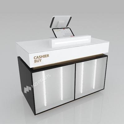 Customized Skincare Shop Checkout Counter Platinum Wooden Cash Register For Visual Merchandising Cosmetic Store Fixtures And Premium Store Table
