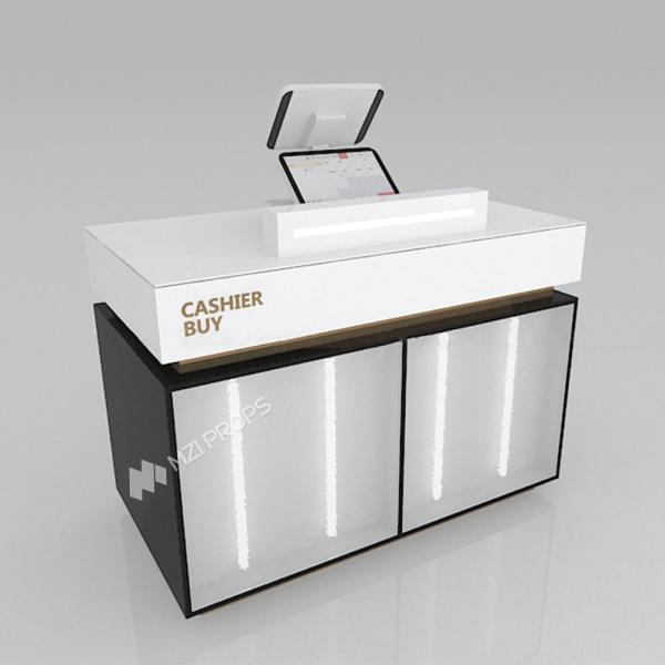 Customized Skincare Shop Checkout Counter Platinum Wooden Cash Register For Visual Merchandising Cosmetic Store Fixtures And Premium Store Table