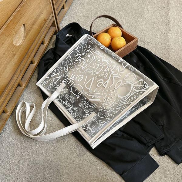 Summer Fashion All-Match Bag Women'S New High-Quality Texture Transparent Tote Bag Large Capacity Shoulder Commuter Bag