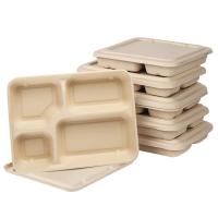 4 plats biodégradables de bagasse de canne à sucre de compartiments compostables pour le déjeuner