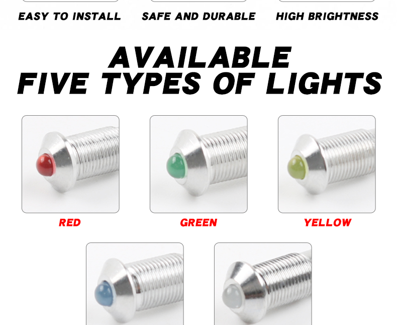 Mini 8mm Metal LED Indicator Light Spherical IP65 Waterproof 50000 Hours Lifespan Multi-color 12-24V Workshop Industrial
