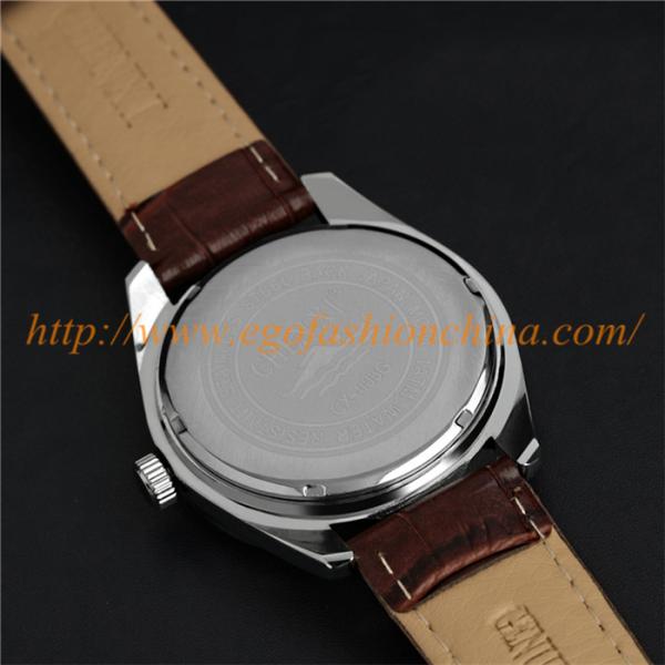 E Go Fashion 006A Stainless Steel Quartz Watch Genuine Leather Strap Watches Unisex Man
