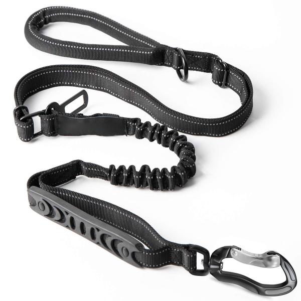 Multi - Functional Nylon Dog Leash Soft Padded 2 Handles Shock Absorbing Bungee Rope