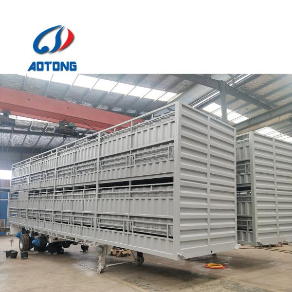 Aotong 3 Axle Fence Cargo Trailer with Automatic Lifting and Livestock Store House