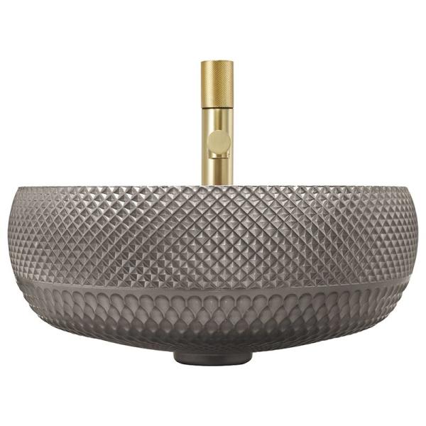 12mm Thickness Crystal Glass Vessel Basins In Dark Gray Color For Office Art Deco Round Shape