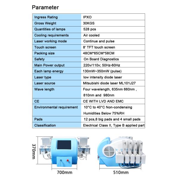 Терапия лазера Липо лазера 4 диодов длины волны подвергает механической обработке 12 пусковых площадок уменьшая машину красоты