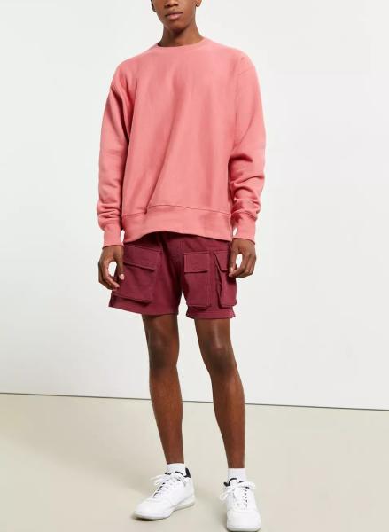 Dropped Shoulder Fleece Crew Neck Sweatshirt Men Hoodies Pink Color