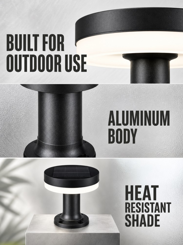 Low Glare Moon Shadow Solar Powered Post Top Lights 5W 8AH Battery Decorative Lighting