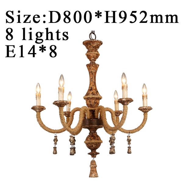 Retro rope chandelier french style antique lights suspension american country chandelier(WH-CI-113)