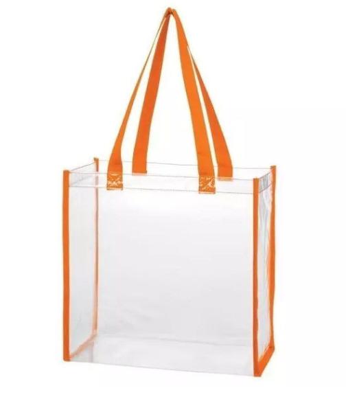 Transparent PVC Promotional Shopping Bags With Long Webbing Shoulder Strap