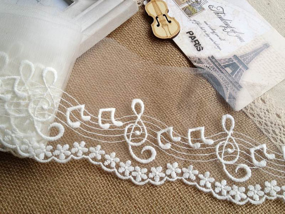 Embroidered 2.72'' Width Off White Nylon Mesh Trim Lace for Bridal Dress Decoration