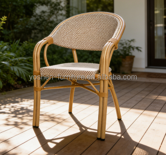 Yoshen French Style Garden Chair Faux Bamboo Frame with Sling Fabric Seat for Outdoor Patio
