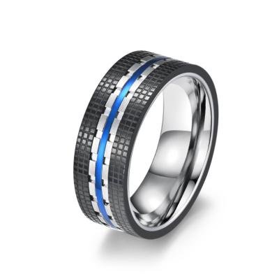 Face Width 8MM Stainless Steel Men's Ring Blue And Rose Gold Fashion Jewelry Ring