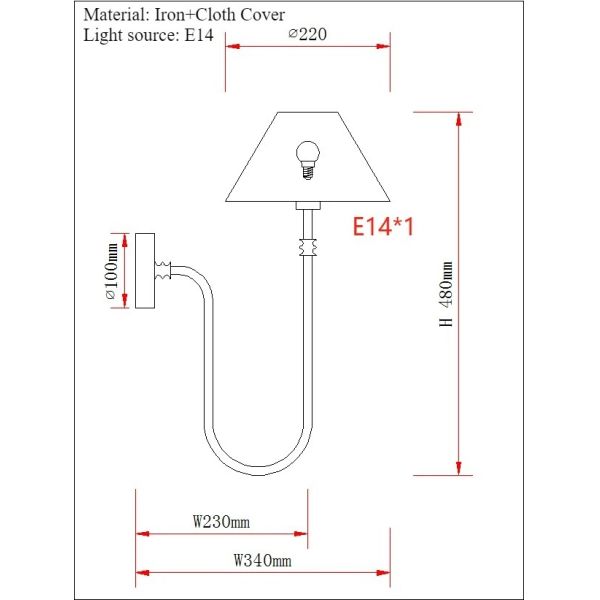Retro Balcony Rural Bedroom Bedside Study Fabric Lampshade Collins Wall Light(WH-OR-261)