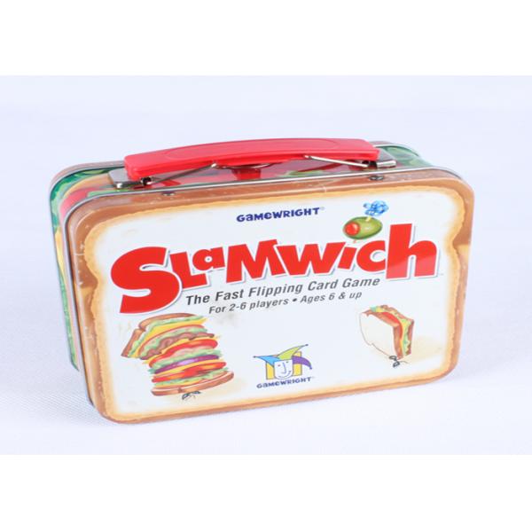 Plastic Handled Candy Gift Tins , Tinplate Food Packaging Lunch Metal Tin Box