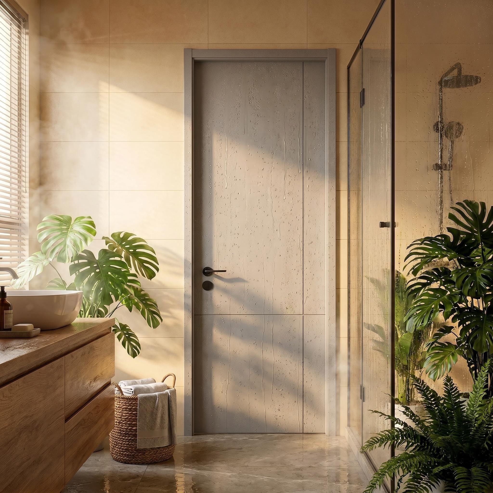 High-Strength Brown WPC Waterproof Doors Residential Wpc Doors Custom Size