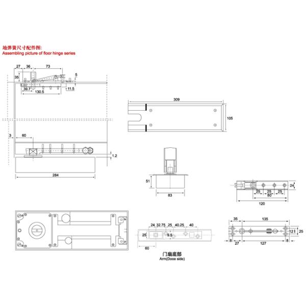 Floor Hinge T-75V, color:black or blue, casting iron,  weight capacity 150kgs,