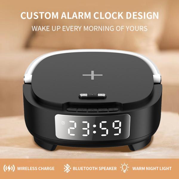 Multifunctional Alarm Clock Phone Charger Bluetooth Speaker 15W With Night Light
