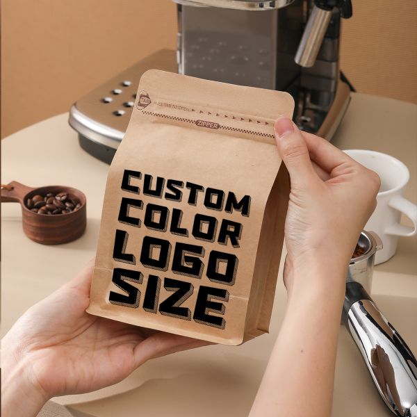Custom Logo 250g Flat Bottom Coffee Packaging Bag Self-Sealing Plastic Pouch with Air Valve