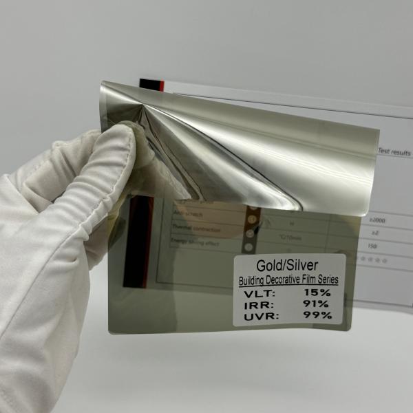 Gold Silver High Gloss Building Window Film with 2 mil Thickness 16.8% VLT and 89% IRR for Heat Insulation