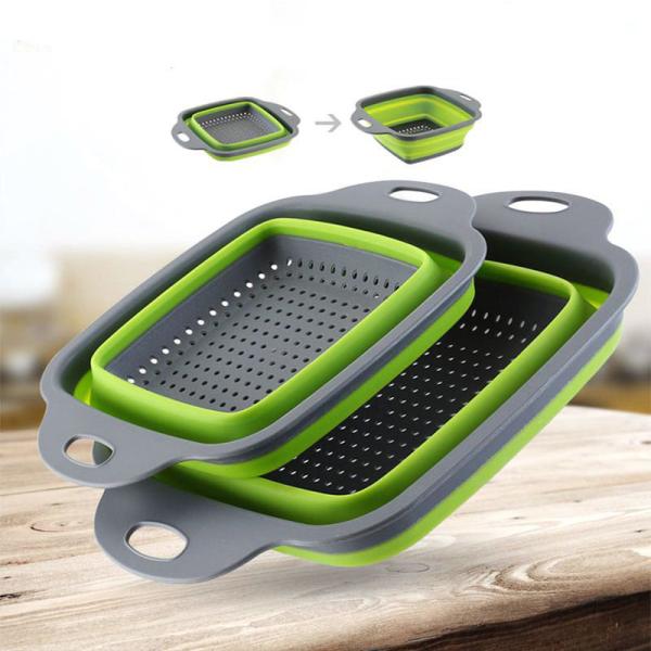 2-Piece Set Silicone Plastic Rectangle Storage Mesh Strainer Collapsible Colanders