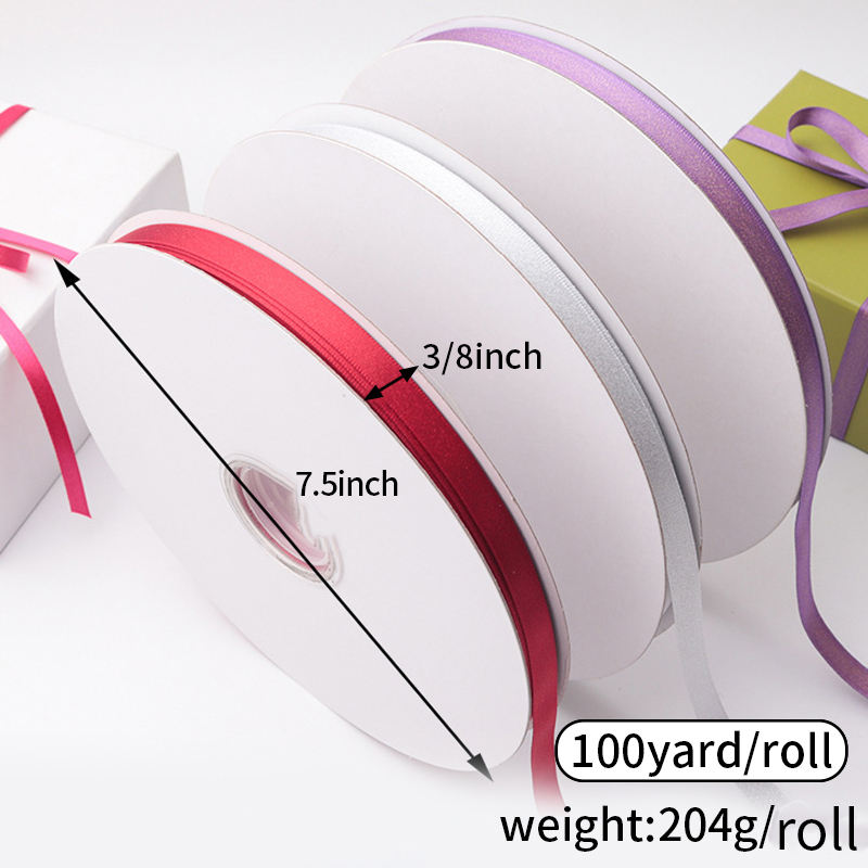 Factory New Type Stock Color 3/8Inch Metallic Ribbon Gift Wholesale Box Ribbon Bow Packing