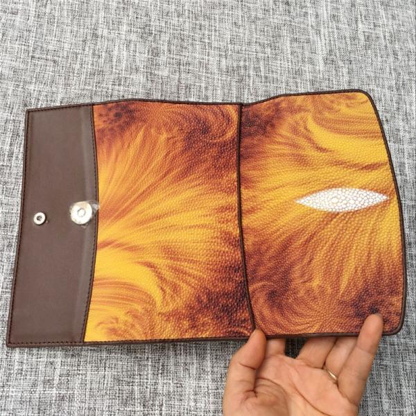 Thailand Authentic  Stingray Skin Female Large Trifold Wallet Genuine Leather Lady Phone Clutch Purse Women's Card Purse