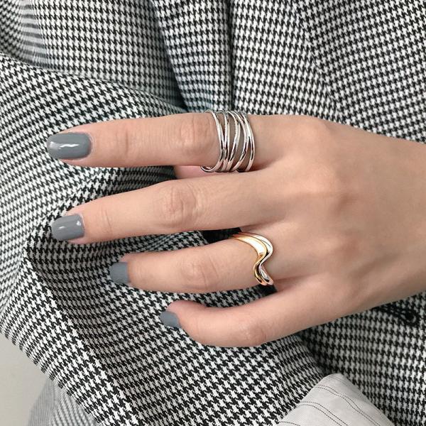Lanciashow 925 Sterling Silver Gold Plated Jewelry Open Ring Irregular Wavy Shape